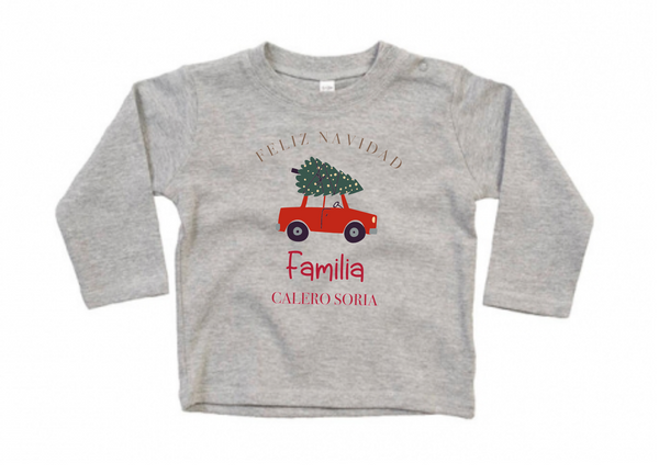CAMISETA GORDITA BEBÉ M/L MI PRIMERA NAVIDAD COCHE