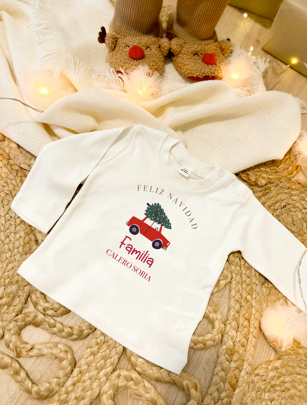 CAMISETA GORDITA BEBÉ M/L MI PRIMERA NAVIDAD COCHE