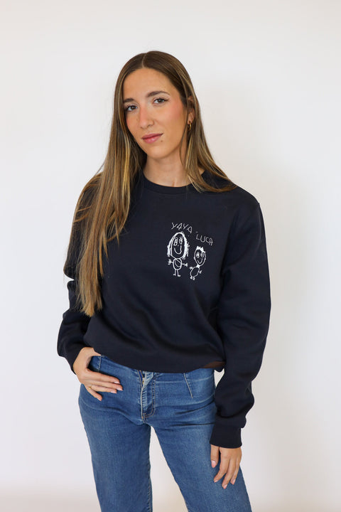 Sudadera Dibujo azul marino con ilustración infantil en el pecho