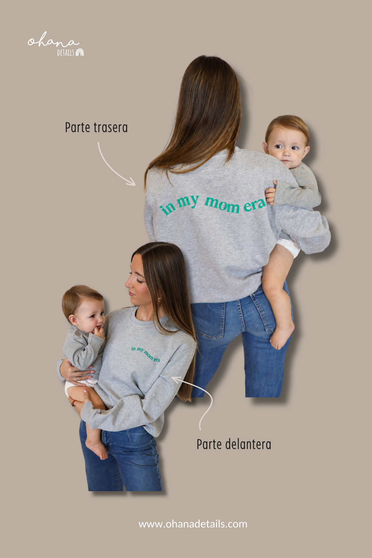 Vistas delantera y trasera de la sudadera Ondas y prendas familiares
