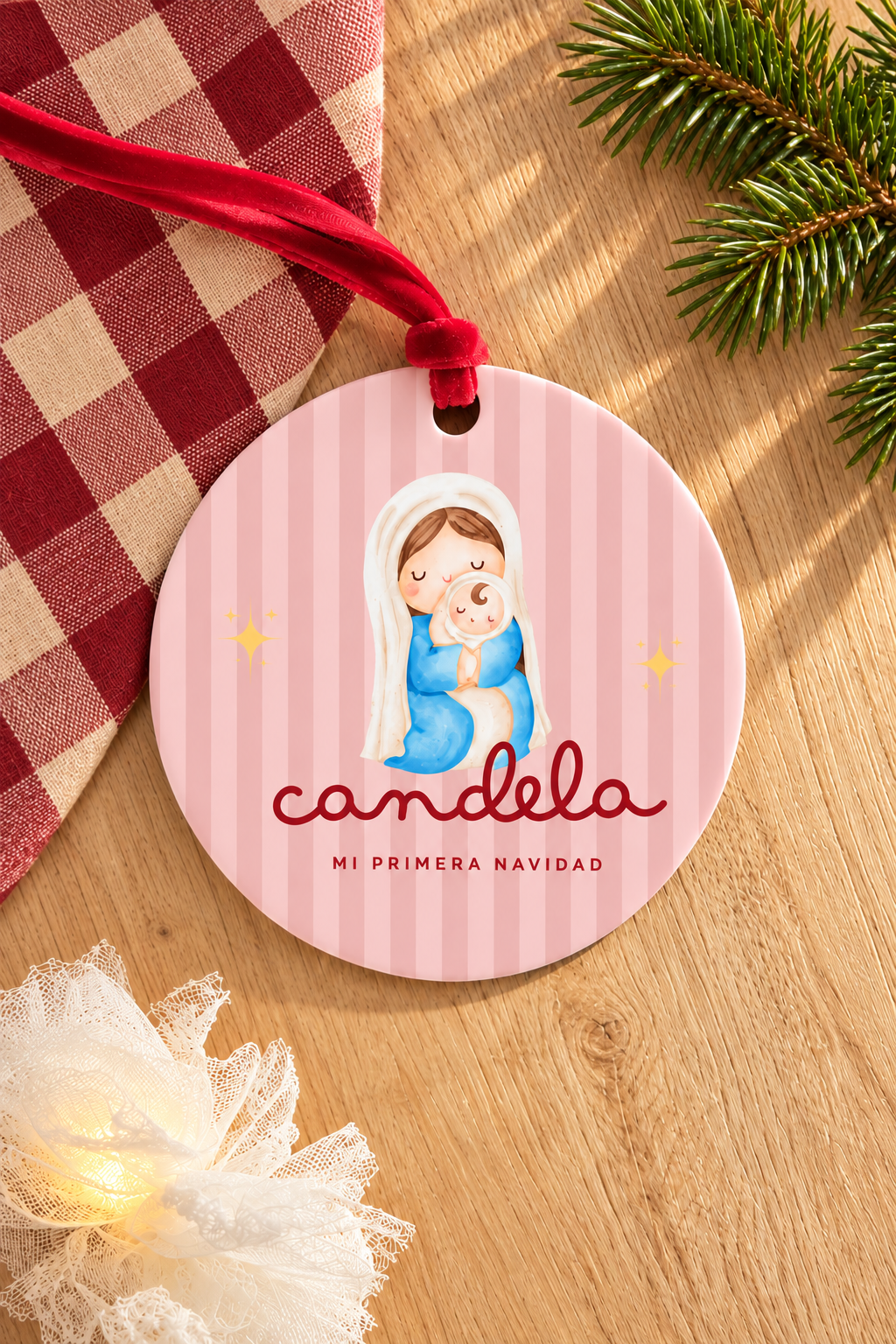 Bola Navidad dibujo Virgen María - Ohana Details