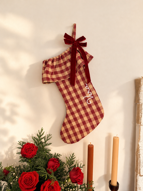 Calcetín de Navidad vichy burdeos - Ohana Details