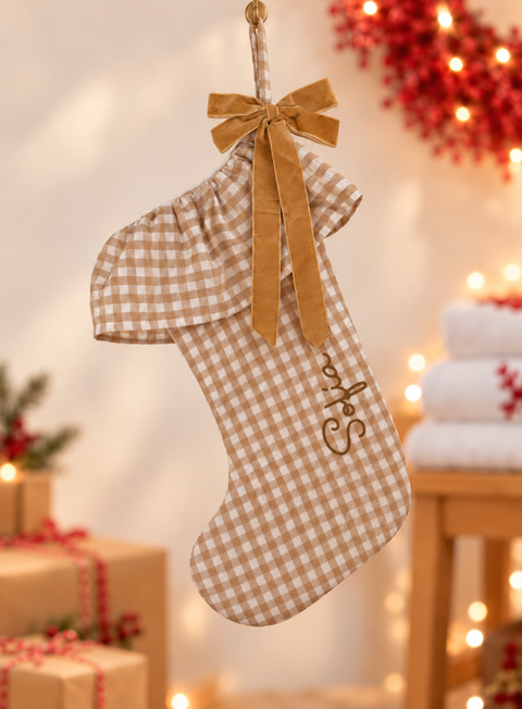 Calcetín de Navidad vichy beige - Ohana Details