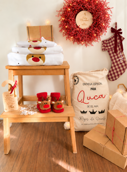 Calcetín de Navidad vichy burdeos - Ohana Details