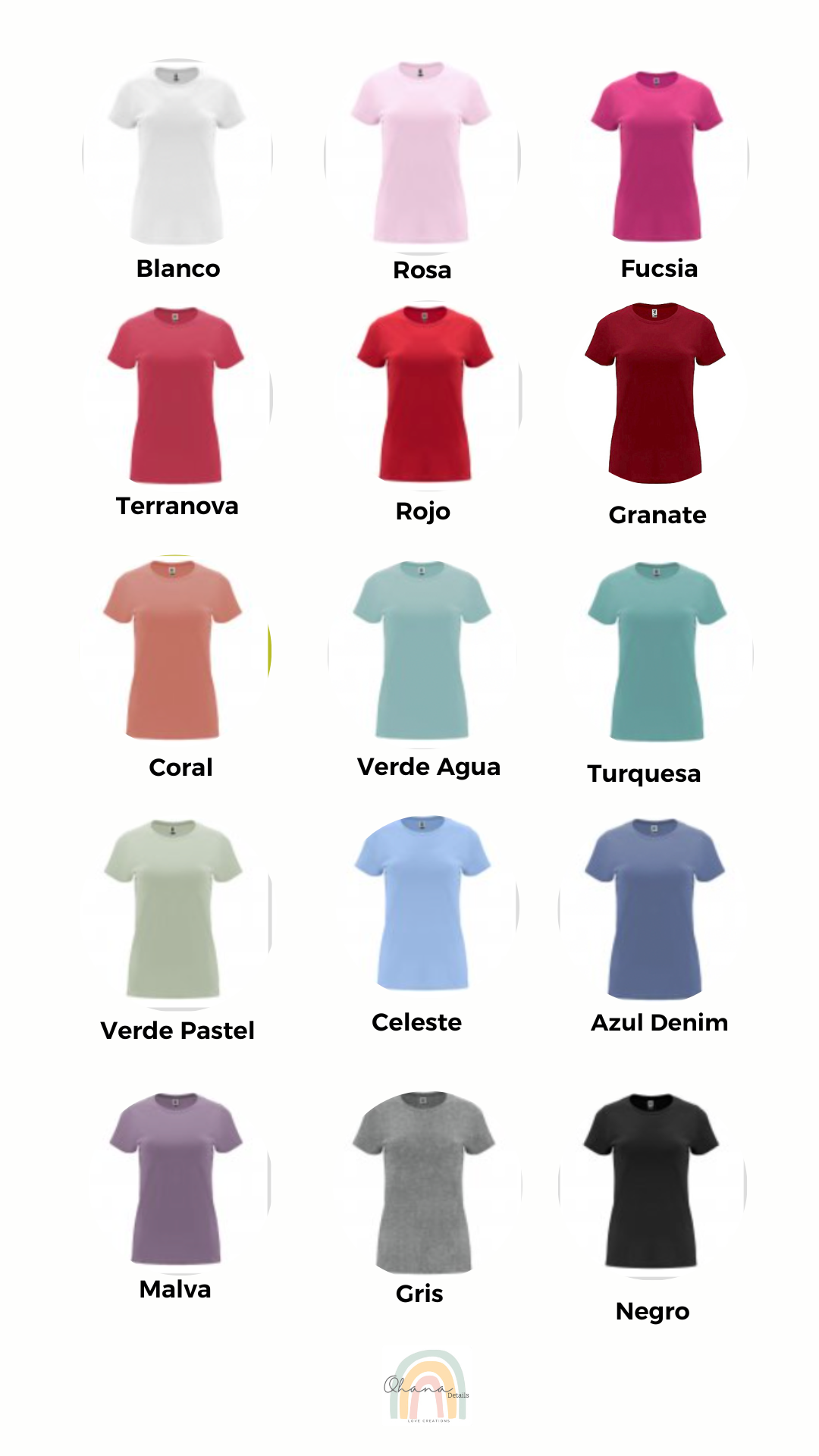 Carta de colores de camisetas para despedida de soltera