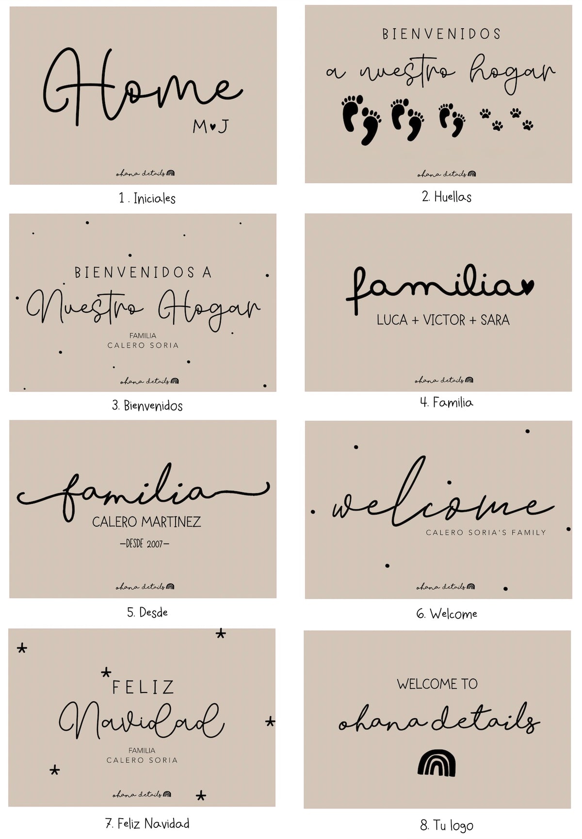 Guía de diseños disponibles para el felpudo personalizado