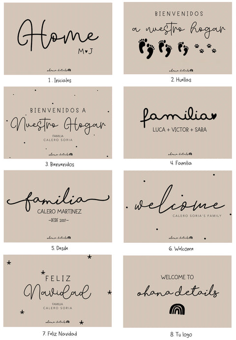 Guía de diseños disponibles para el felpudo personalizado