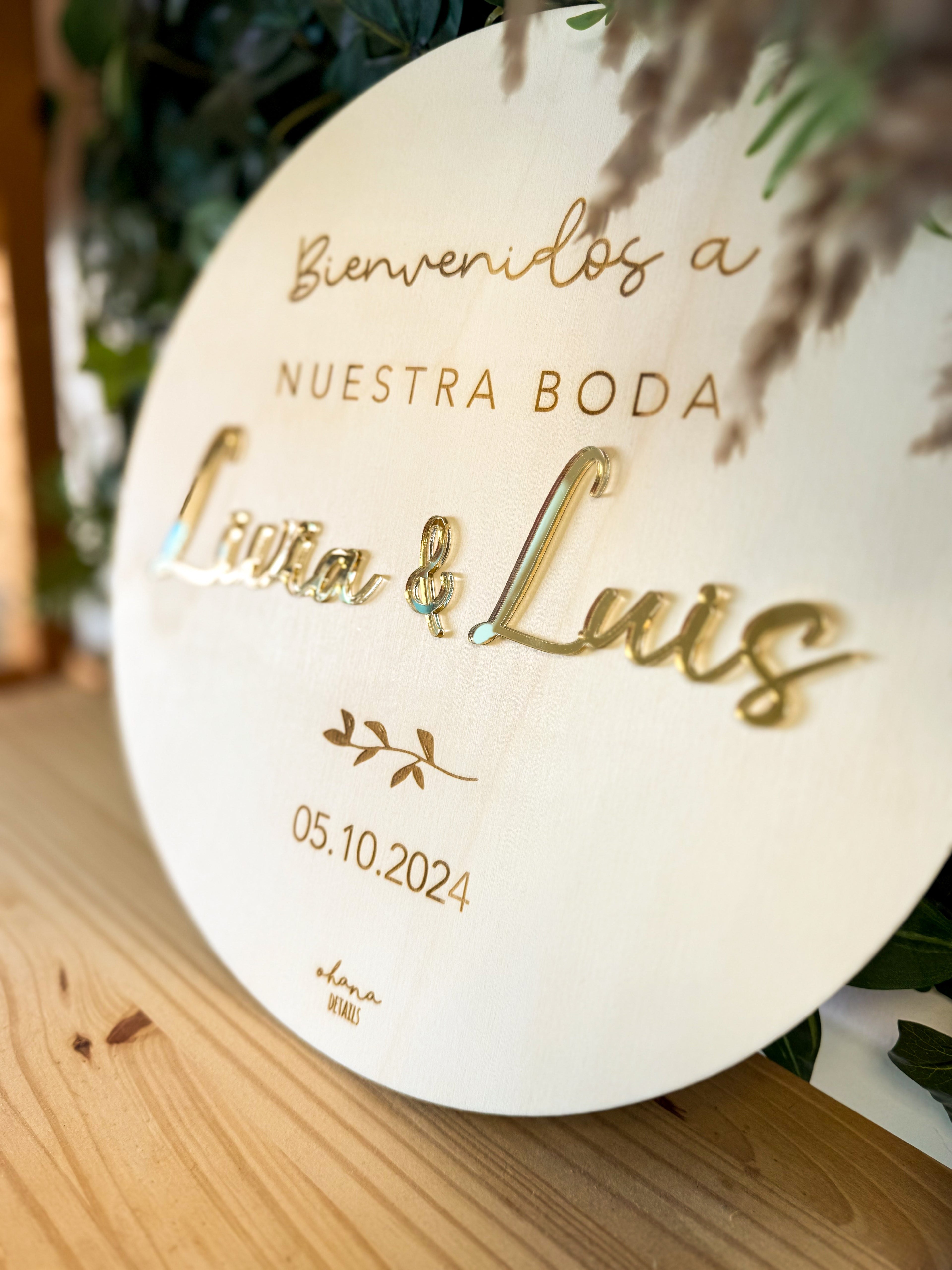 CARTEL MADERA BIENVENIDA EVENTO