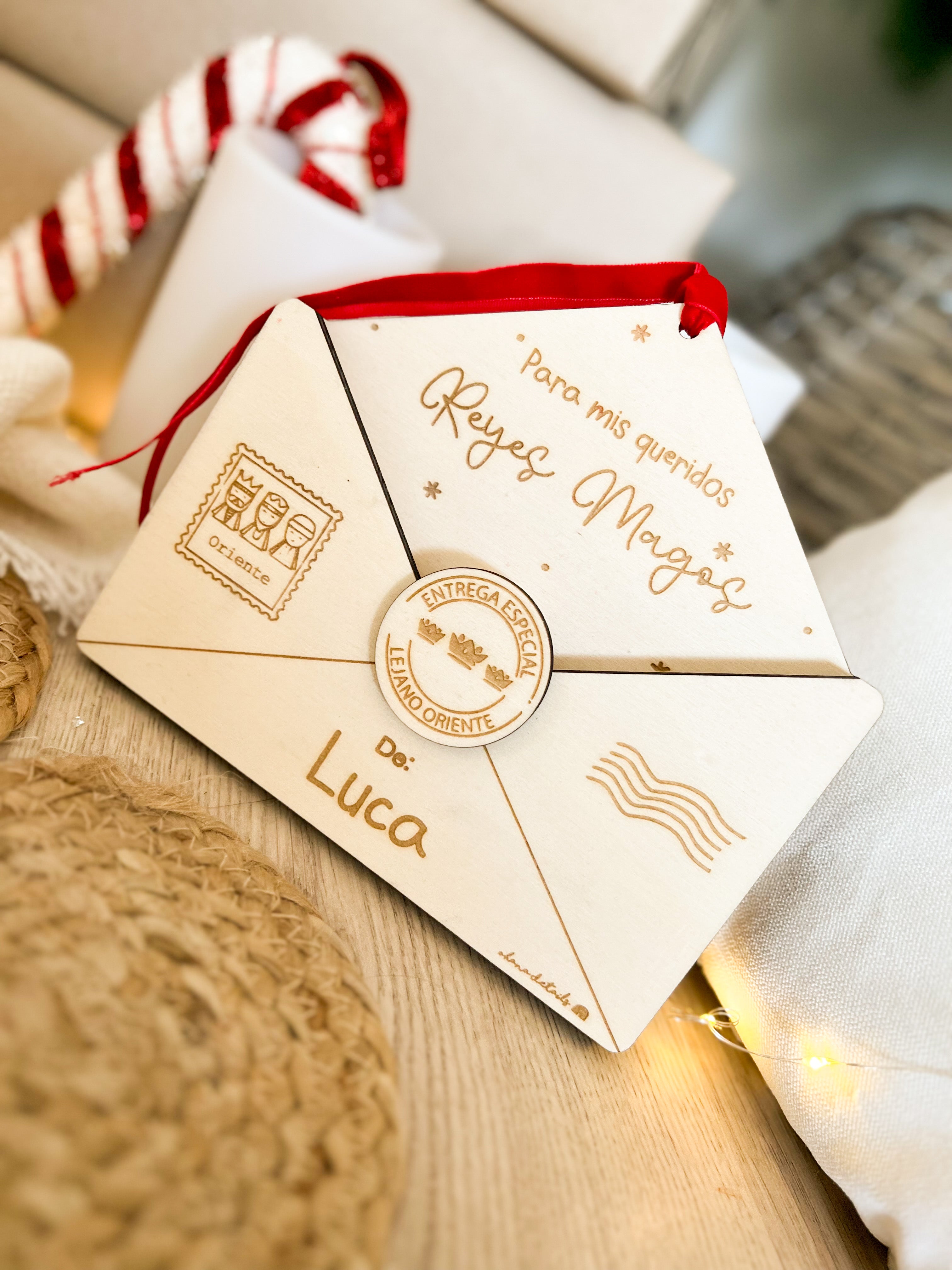 SOBRE CARTA MADERA - REYES MAGOS/PAPÁ NOEL