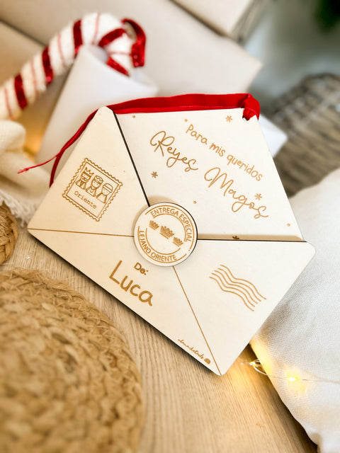 SOBRE CARTA MADERA - REYES MAGOS/PAPÁ NOEL