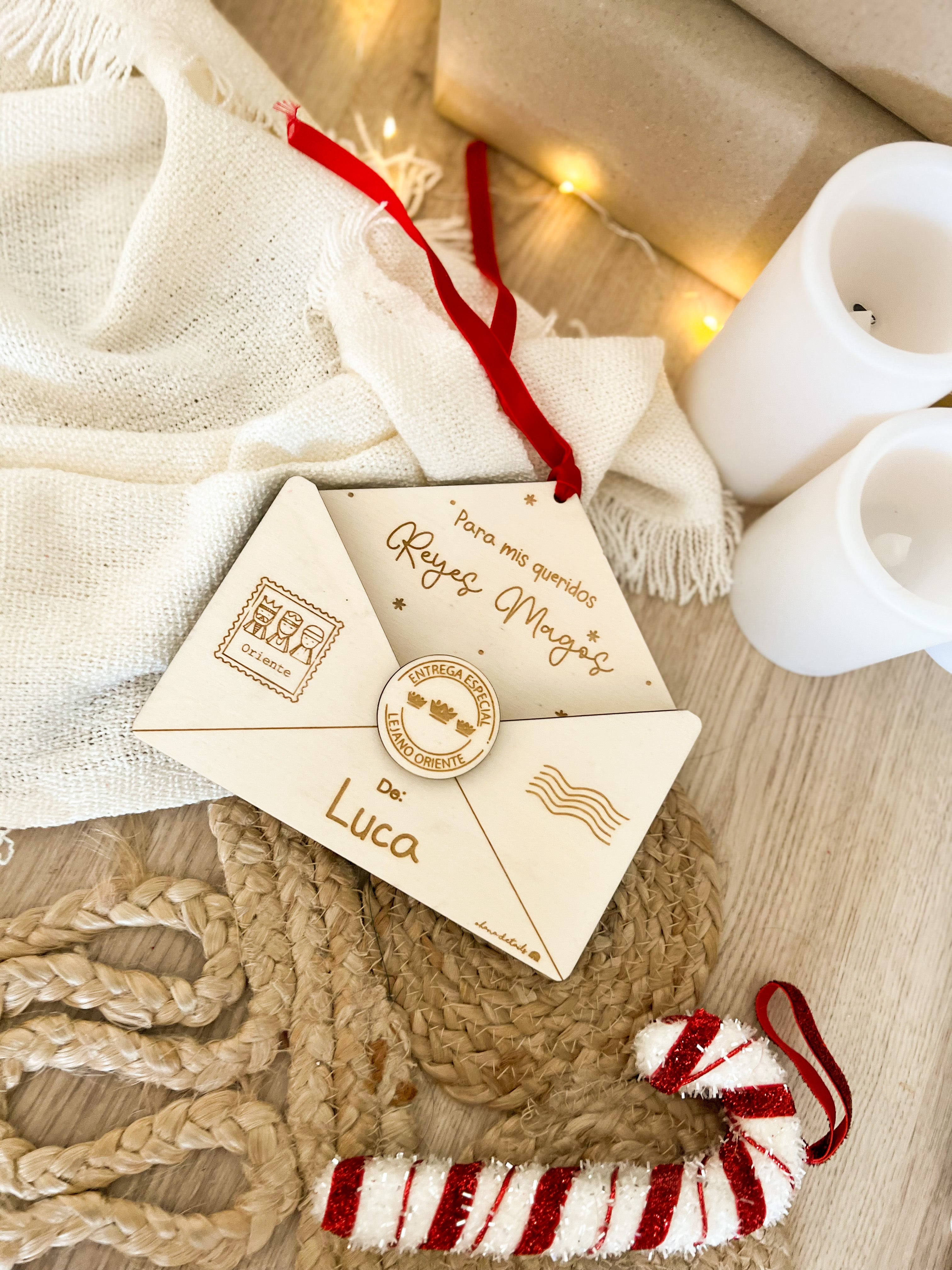 SOBRE CARTA MADERA - REYES MAGOS/PAPÁ NOEL