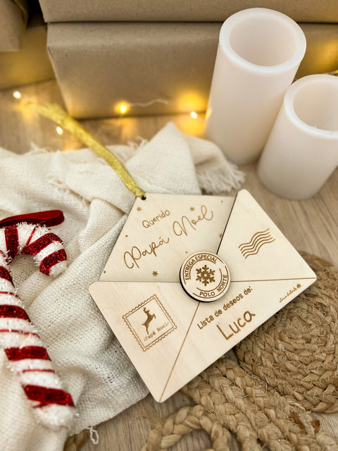 SOBRE CARTA MADERA - REYES MAGOS/PAPÁ NOEL