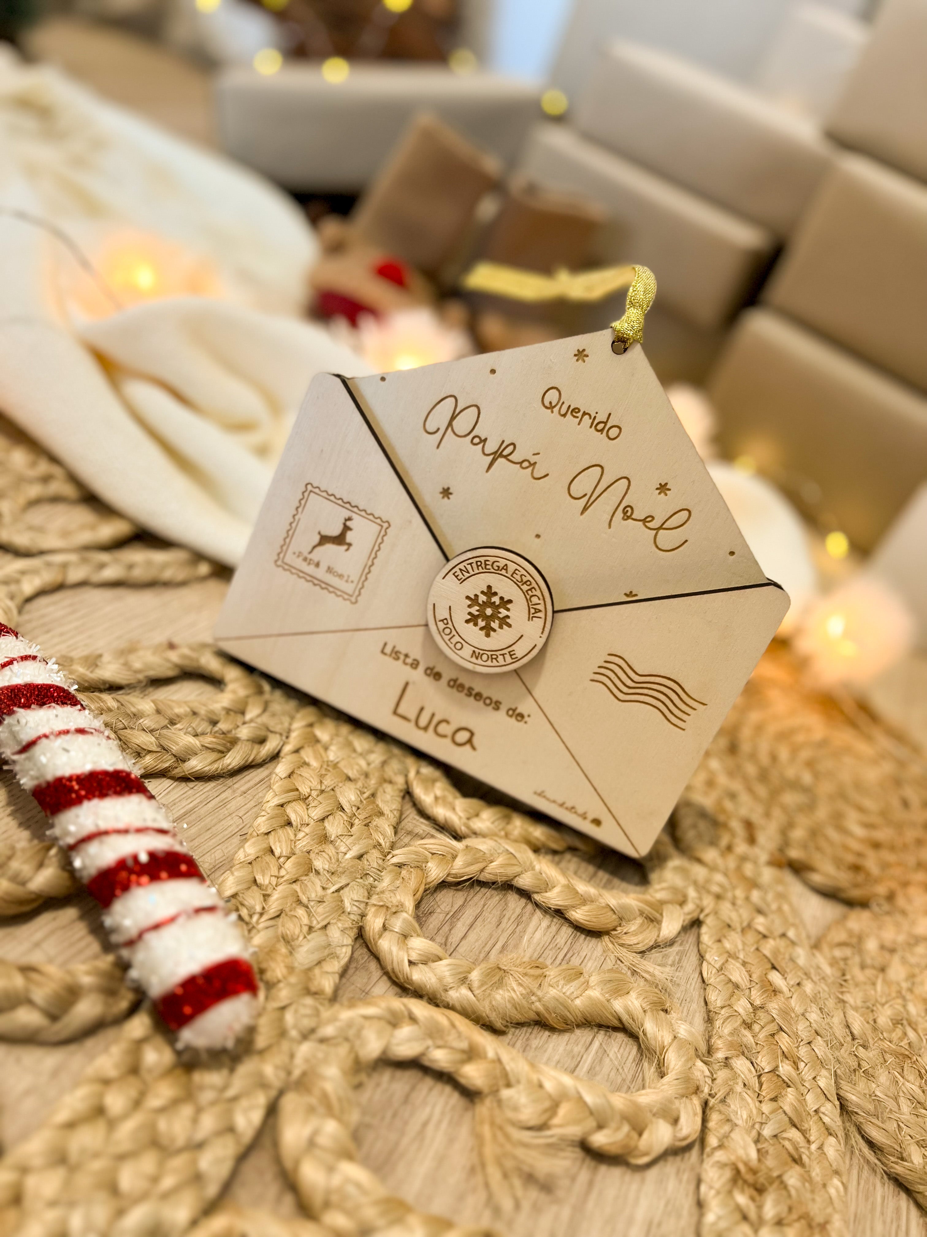 SOBRE CARTA MADERA - REYES MAGOS/PAPÁ NOEL