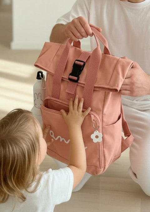 Mochila rosa de doble asa con nombre personalizado