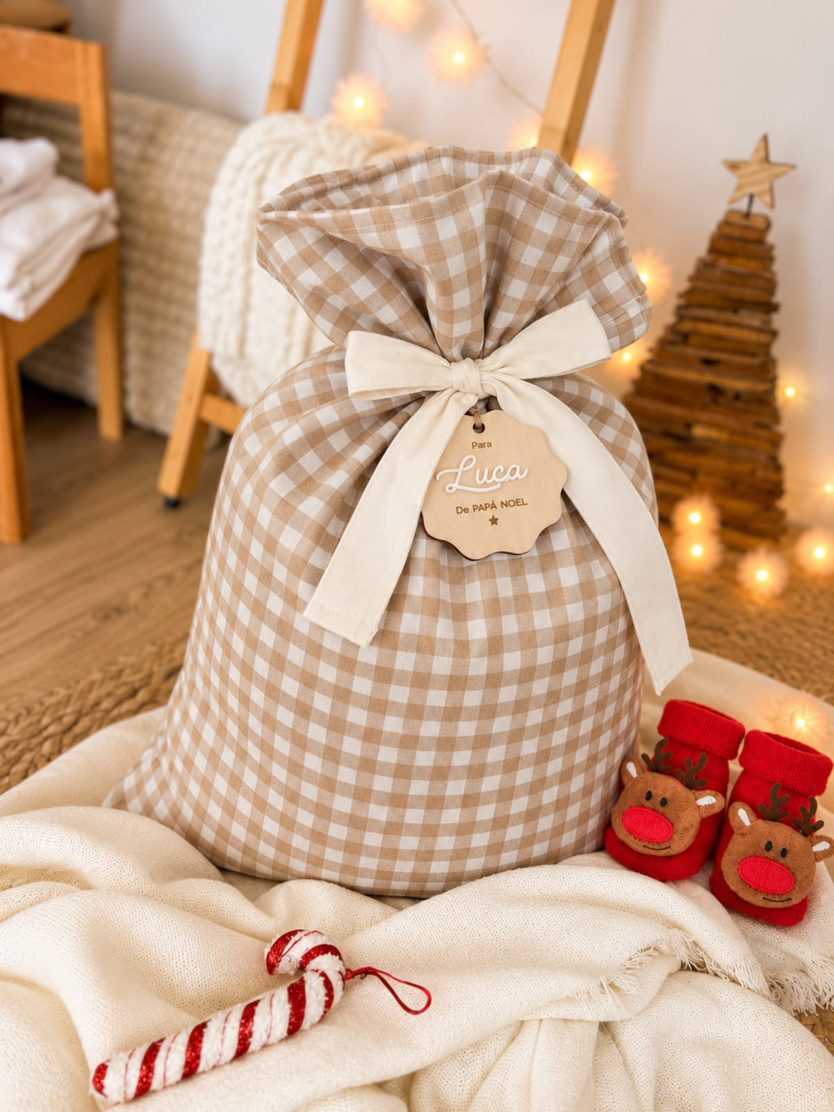 Saco regalos vichy Papá Noel - Ohana Details
