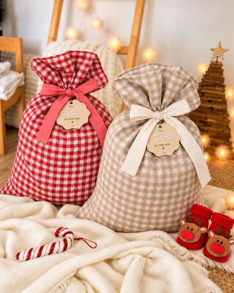 Saco regalos vichy Papá Noel - Ohana Details