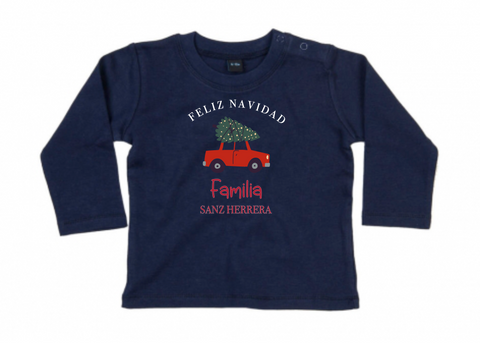 CAMISETA GORDITA BEBÉ M/L MI PRIMERA NAVIDAD COCHE