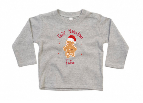 CAMISETA GORDITA BEBÉ M/L MI PRIMERA NAVIDAD GALLETA