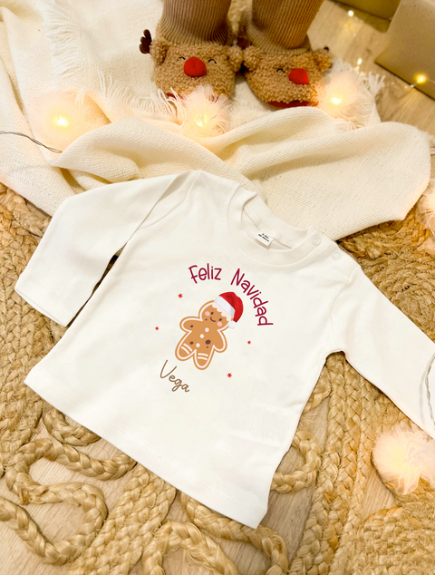 CAMISETA GORDITA BEBÉ M/L MI PRIMERA NAVIDAD GALLETA